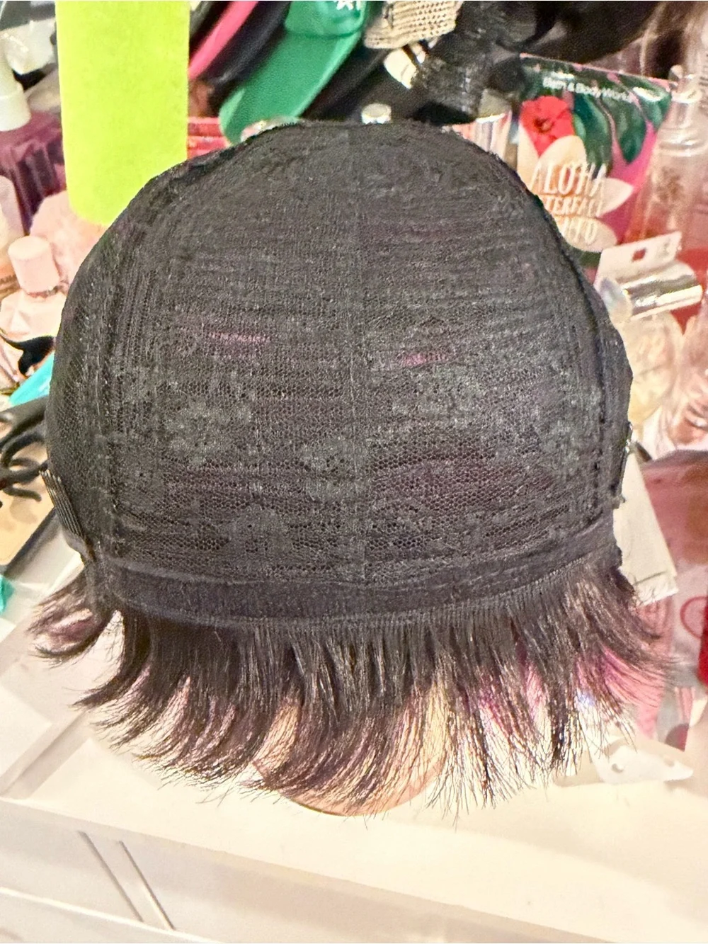 Short Women's Synthetic Wig in Deep Purple and Black